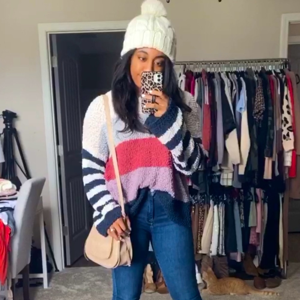 Pink Lily Boutique Colorblock Popcorn Sweater